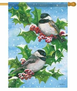 Chickadees In Holly House Flag