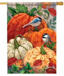 Scrollwork Pumpkins House Flag