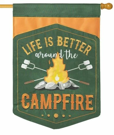 Around The Campfire Double Applique House Flag 3 Around The Campfire Double Applique House Flag