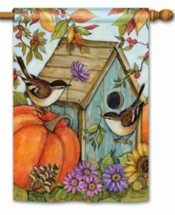 Autumn Birdhouse House Flag