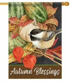 Autumn Blessings Chickadee House Flag