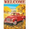 Autumn Red Pickup Truck House Flag -Flag Sales 2024 autumn red pickup truck house flag