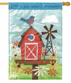 Barn Birdhouse Double Applique House Flag