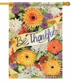Be Thankful Floral House Flag