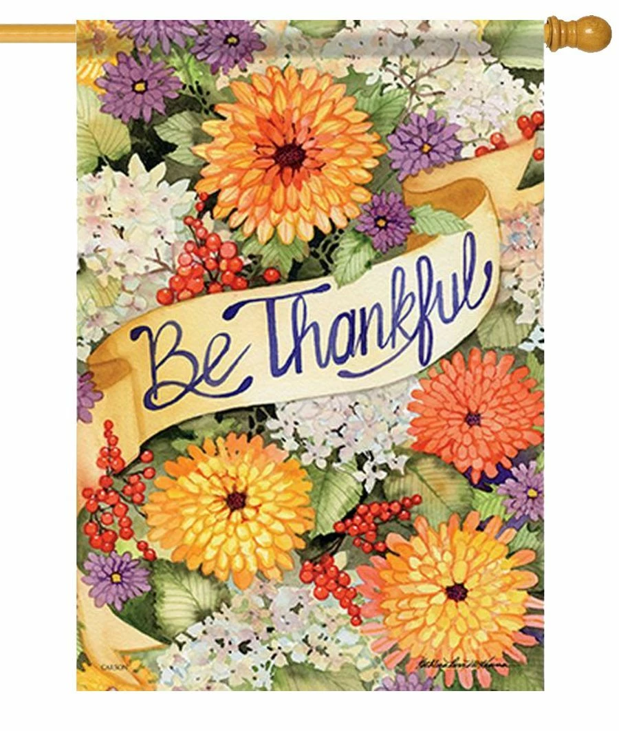 Be Thankful Floral House Flag 3 Be Thankful Floral House Flag