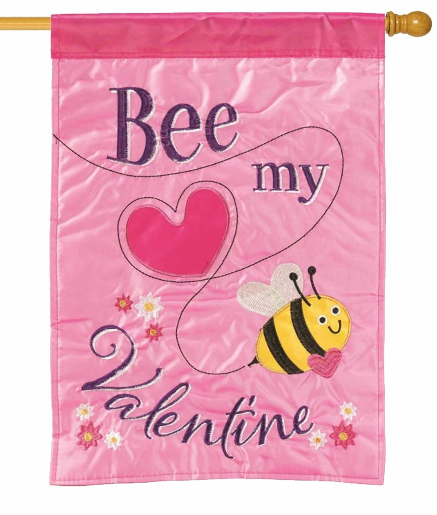 Bee My Valentine Double Applique House Flag 3 Bee My Valentine Double Applique House Flag