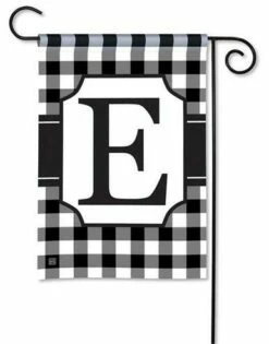 Black And White Check Monogram E Garden Flag