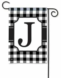 Black And White Check Monogram J Garden Flag
