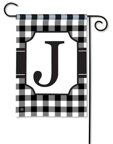 Black And White Check Monogram J Garden Flag 3 Black And White Check Monogram J Garden Flag