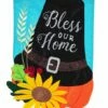 Bless Our Home Pilgrim Hat Applique House Flag -Flag Sales 2024 bless our home pilgrim hat applique house flag