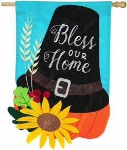 Bless Our Home Pilgrim Hat Applique House Flag