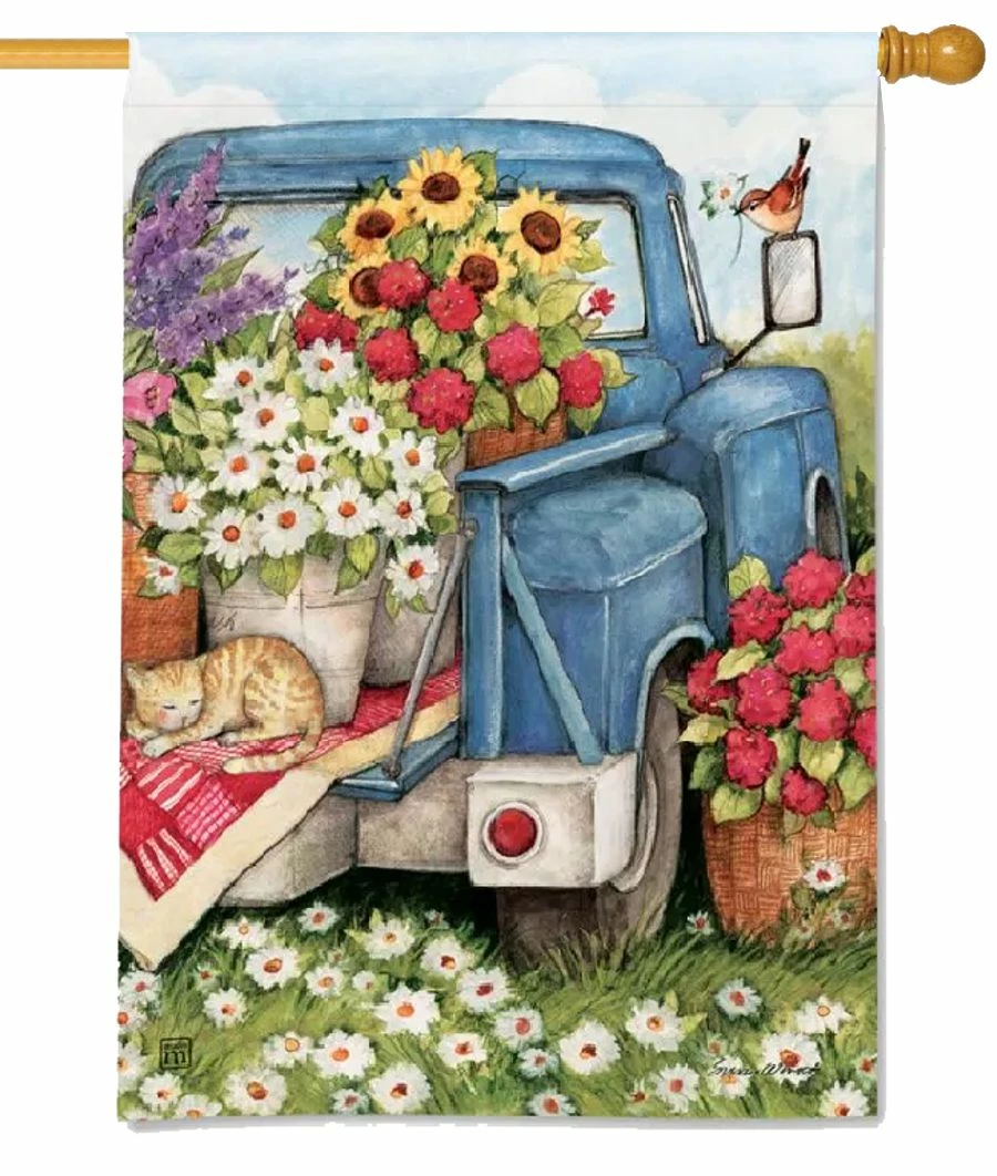 Blue Pickup Flower Pickin’ Time House Flag 3 Blue Pickup Flower Pickin’ Time House Flag
