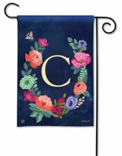 Boho Flowers Monogram C Garden Flag