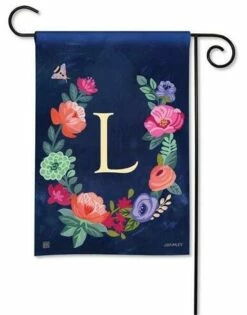 Boho Flowers Monogram L Garden Flag