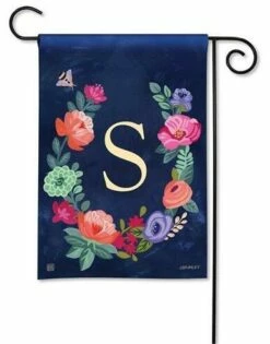 Boho Flowers Monogram S Garden Flag