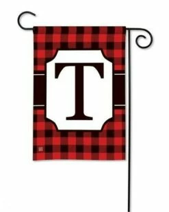 Buffalo Plaid Monogram T Garden Flag