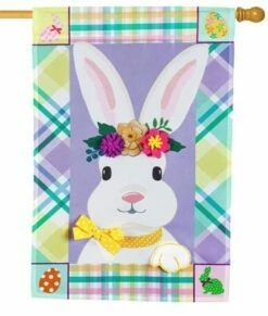 Bunny Patterned Border Applique House Flag -Flag Sales 2024 bunny patterned border applique house flag