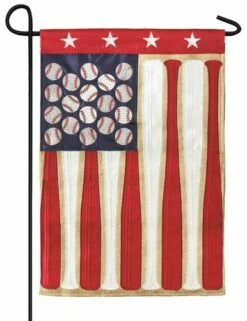 Burlap Americana Baseball Double Applique Garden Flag
