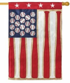 Burlap Americana Baseball Double Applique House Flag