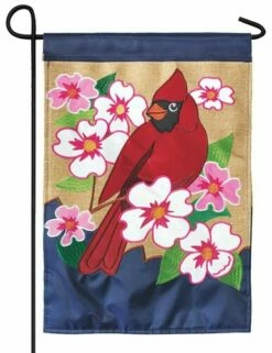 Burlap Cardinal And Dogwoods Double Applique Garden Flag
