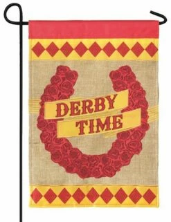 Burlap Derby Time Double Applique Garden Flag