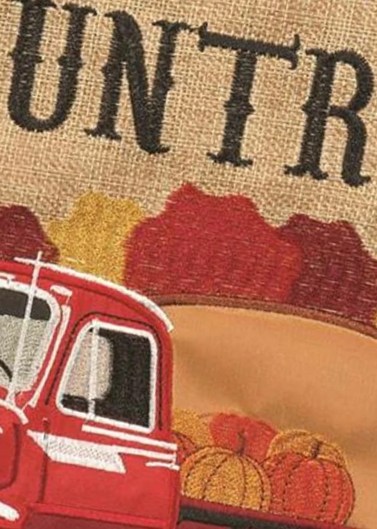 Burlap Fall Country Truck Double Applique House Flag 3 Burlap Fall Country Truck Double Applique House Flag