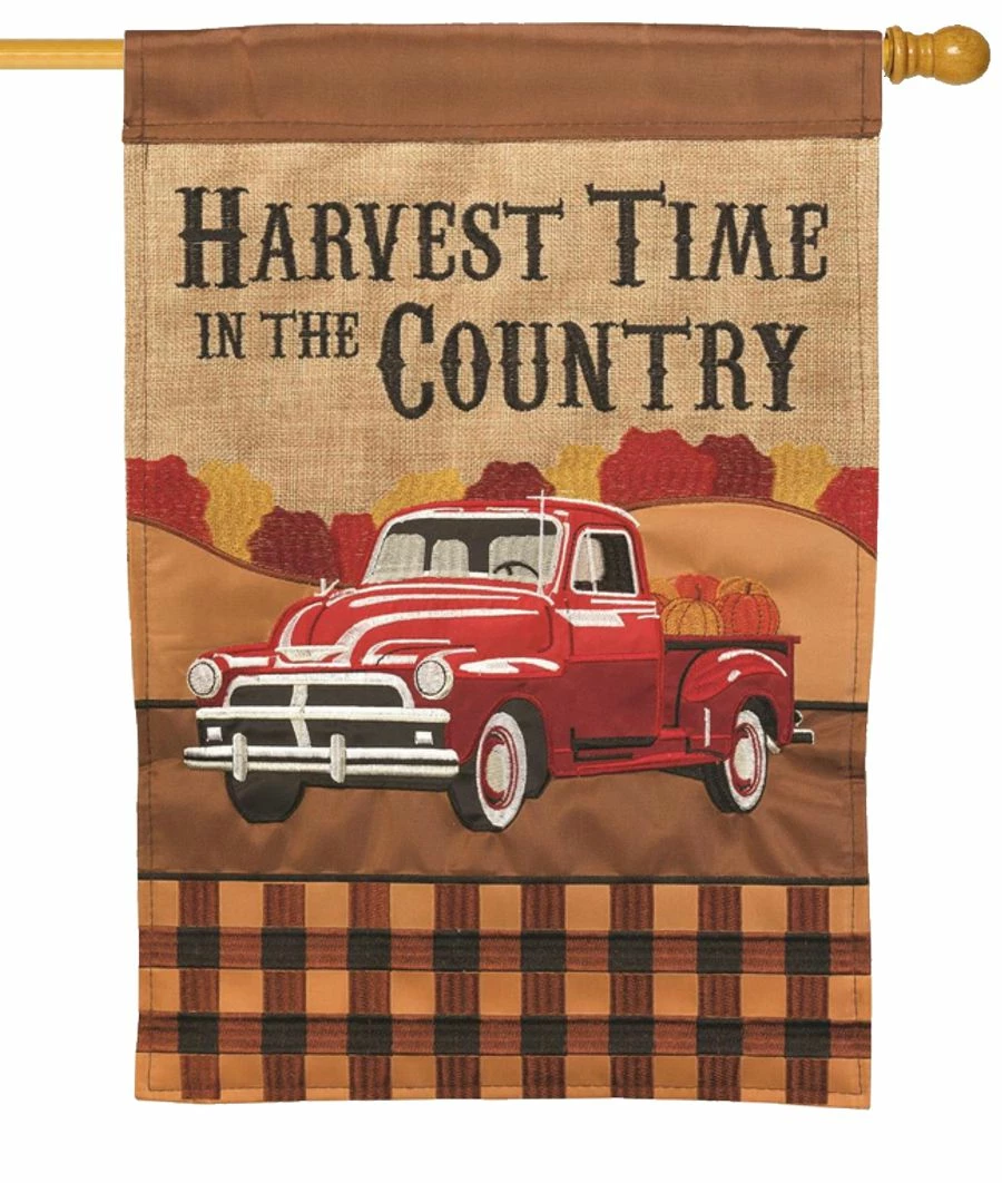 Burlap Fall Country Truck Double Applique House Flag 5 Burlap Fall Country Truck Double Applique House Flag - Image 3