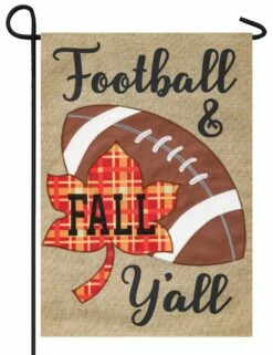 Burlap Football And Fall Double Applique Garden Flag