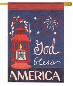 Burlap God Bless America Double Applique House Flag -Flag Sales 2024 burlap god bless america double applique house flag