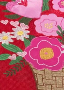 Burlap Heart Flower Basket Double Applique House Flag