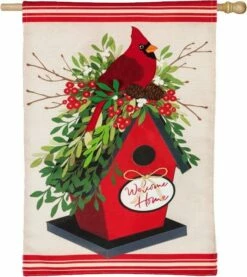 Burlap Holiday Birdhouse Welcome Home House Flag