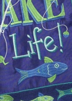 Burlap Hooked On Lake Life Decorative House Flag