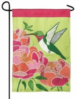 Front Page -Flag Sales 2024 burlap hummingbird and peonies decorative garden flag