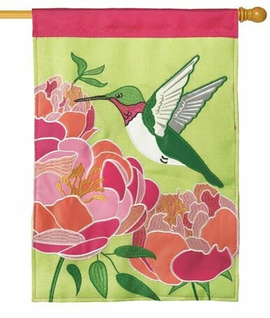 Burlap Hummingbird And Peonies Decorative House Flag 4 Burlap Hummingbird And Peonies Decorative House Flag - Image 2