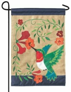 Burlap Hummingbird Decorative Garden Flag