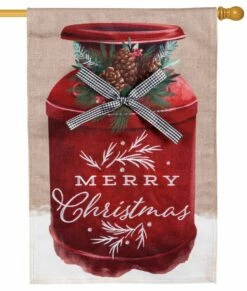 Burlap Merry Christmas Milk Can Decorative House Flag
