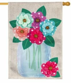 Burlap Polka Dot Floral Mason Jar Decorative House Flag -Flag Sales 2024 burlap polka dot floral mason jar decorative house flag