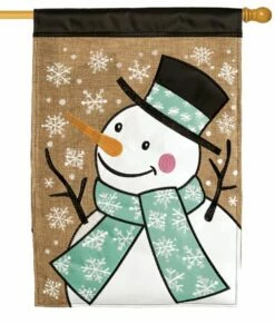 Burlap Snowy Snowman Double Applique House Flag -Flag Sales 2024 burlap snowy snowman double applique house flag