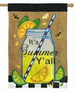 Burlap Summer Mason Jar Double Applique House Flag