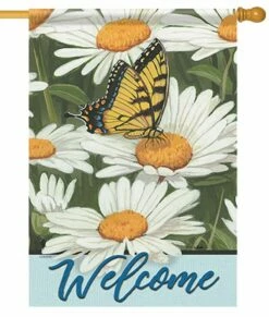 Butterfly And Daisies Welcome House Flag