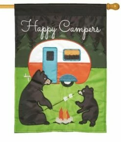Camping Bears Double Applique House Flag -Flag Sales 2024 camping bears double applique house flag