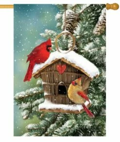 Cardinal Birdhouse House Flag