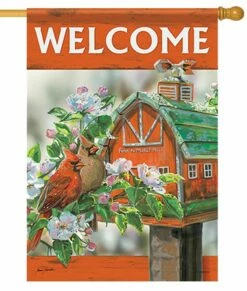 Cardinal Couple On The Farm House Flag