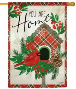 Cardinal Plaid Birdhouse Suede Reflections House Flag