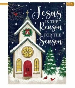 Christmas Church House Flag