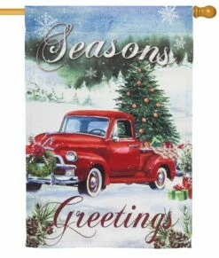 Christmas Farm Pickup Suede Reflections House Flag