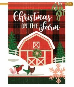 Christmas Plaid Barnyard House Flag