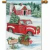 Christmas Tree Farm And Red Truck House Flag