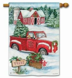 Christmas Tree Farm And Red Truck House Flag