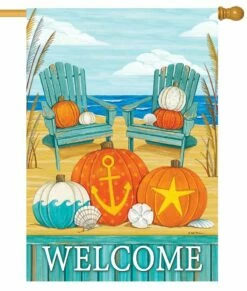 Coastal Beach Pumpkins House Flag